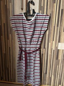 Striped Casual Midi Dress with Belt