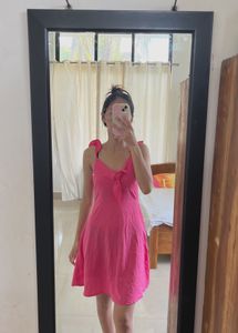 Vibrant Pink Tie-Front Mini Dress