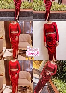 Party wear Maroon Embellished Crop Top &amp; Skirt Set