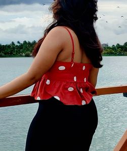 ONLY Red Polka Dot Peplum Crop Top