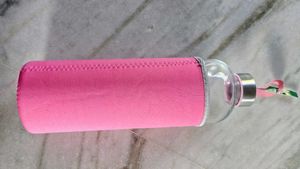 Reusable Glass Water Bottle with Pink Sleeve