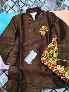 Kids Dark Brown Indo-Western Sherwani Set | Party