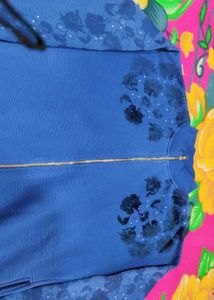 Blue Floral Zip-Up Jacket