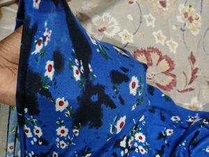 Vibrant Blue Floral Cold Shoulder Top