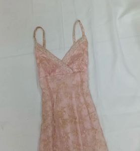 Elegant coquette vintage Pink Lace Slip Dress