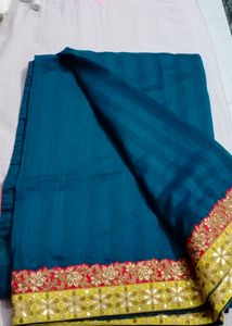 Teal Blue Saree with Floral Border