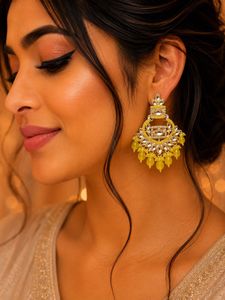 Yellow Kundan Jhumka Earrings