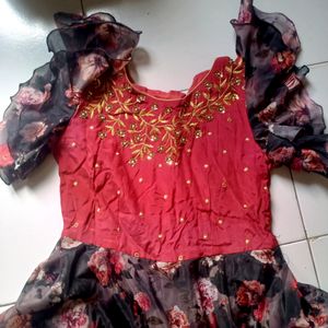 Long Ghera Ethnic Gown With Work Dupatta