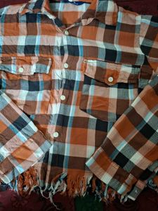 Checked Shirt with Fringed Hem