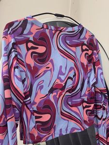 Retro Swirl Print Long Sleeve Crop Top
