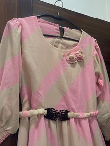 Chic Pink &amp; Beige Striped Maxi Dress