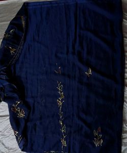 Elegant Navy Blue Saree with Gold Embellishments