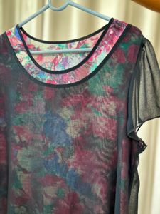 Floral Print Sheer Overlay Tunic