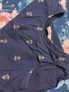 Navy Blue Embroidered Sleeveless Top