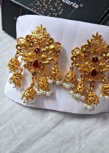 Gold Tone Dangle Earrings with Faux Pearls
