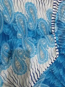 Blue &amp; White Printed Saree