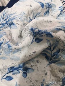 White n Blue Floral Print Top