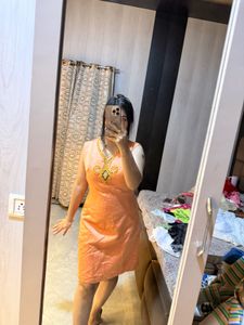 Peach Embellished Sleeveless Dress❤️🦋