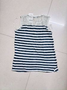 Striped Sleeveless Top with Lace Detail