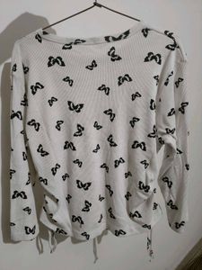 White Butterfly Print Long Sleeve Top