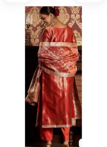 Brand New-Ethnic Motifs Woven Design Zari suit