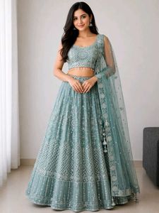 Stunning Teal Sequined Lehenga Choli