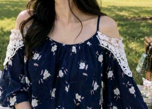 Navy Floral Cold Shoulder Top