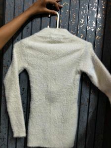 Cream Fuzzy Button Neck Sweater