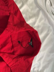 Chic Red Crinkle Button-Up Top