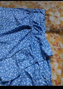 Blue Floral Ruched Mini Skirt