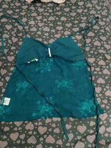 Teal Sequin Floral Halter Top