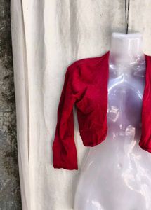 Chic Red Cropped Cardigan
