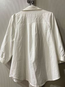 Chic White Button-Up Top with Scarf