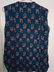 Blue Floral Sleeveless Kurta