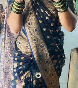 Elegant Navy Blue Saree with Gold