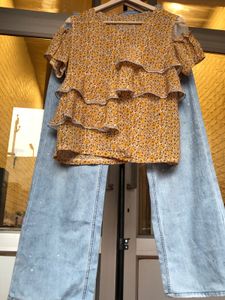Boho Floral Tiered Top & Jeans Set🎗️🤍