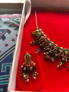 Elegant Green polki ,pearl, gold Necklace Set