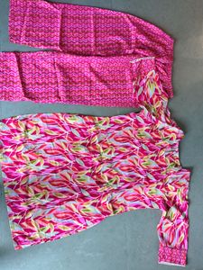 Vibrant Pink Leaf Print Kurta Set