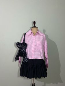 Pink Gingham Collared Shirt