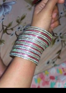 Sparkling Pink &amp; Silver Bangle Set