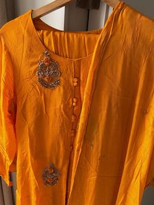 Orange Embroidered Kurta with Zari Work
