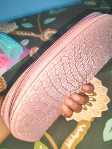 Pink Glitter Croc Texture Makeup & Travel Pouch