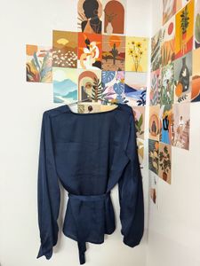 Elegant Navy Blue Wrap Top