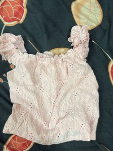 Chic Pink Eyelet Off-Shoulder Top