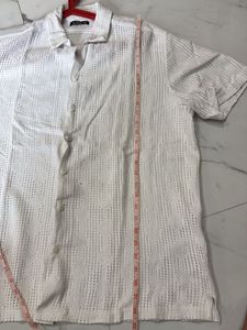 Men's White Textured Short Sleeve Shirt