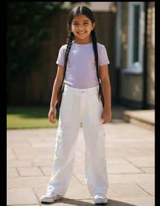 kids White Cargo Pants - Trendy & Stylish