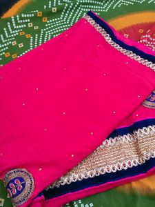 Elegant Pink &amp; Gold Embellished Saree