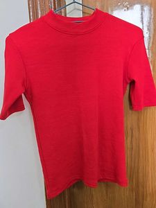 Red Mock Neck Ribbed Top