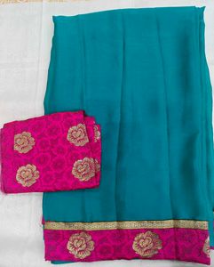 Teal Saree with Pink Border