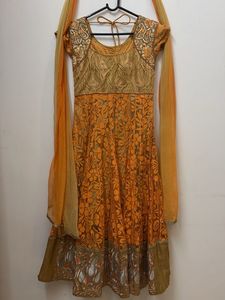 Orange &amp; Gold Embroidered Anarkali